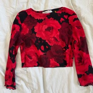 Stretchy sheer top raw edge cropped long sleeve size XS